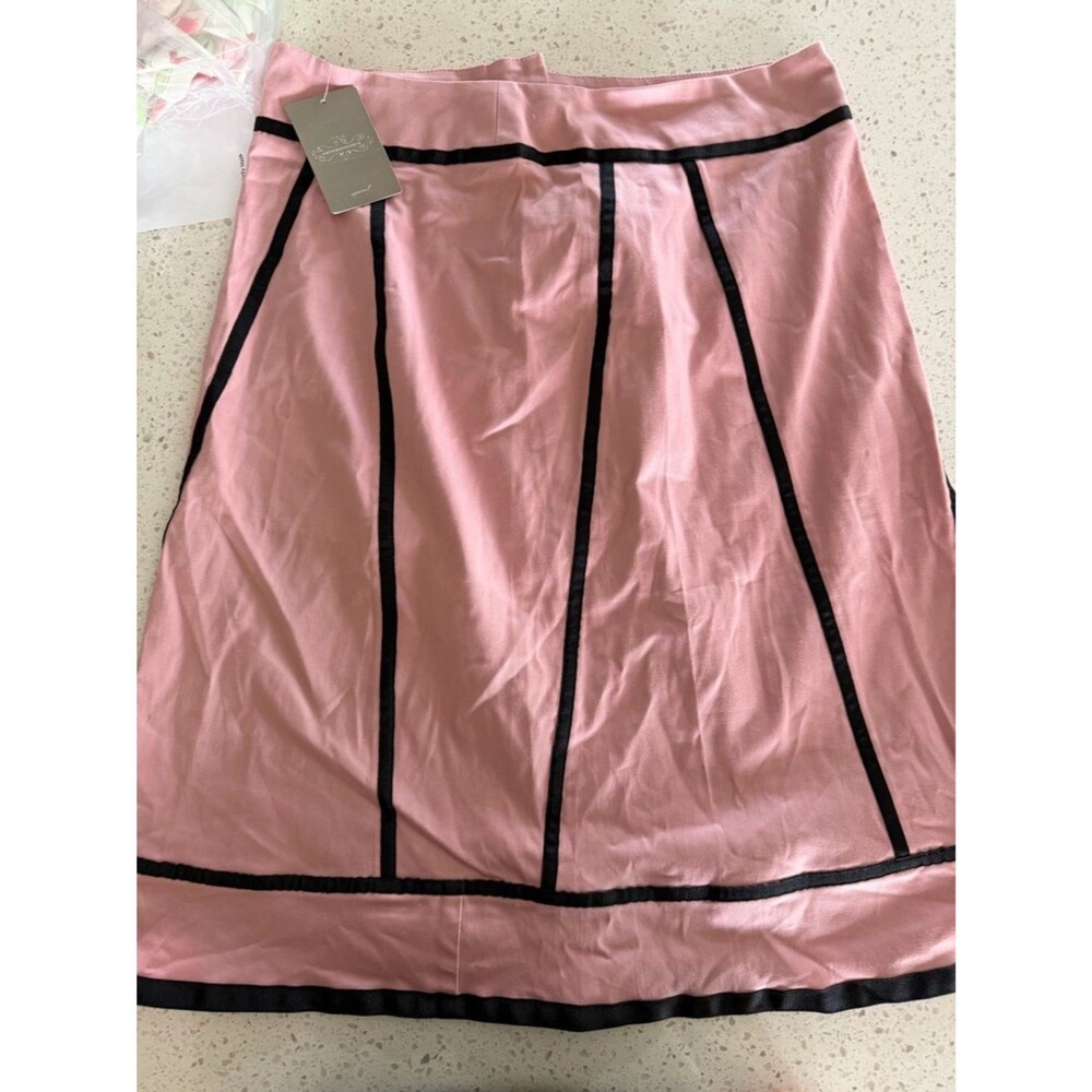 Anthropologie Pink A-Line Skirt with Black Paneled Trim 6